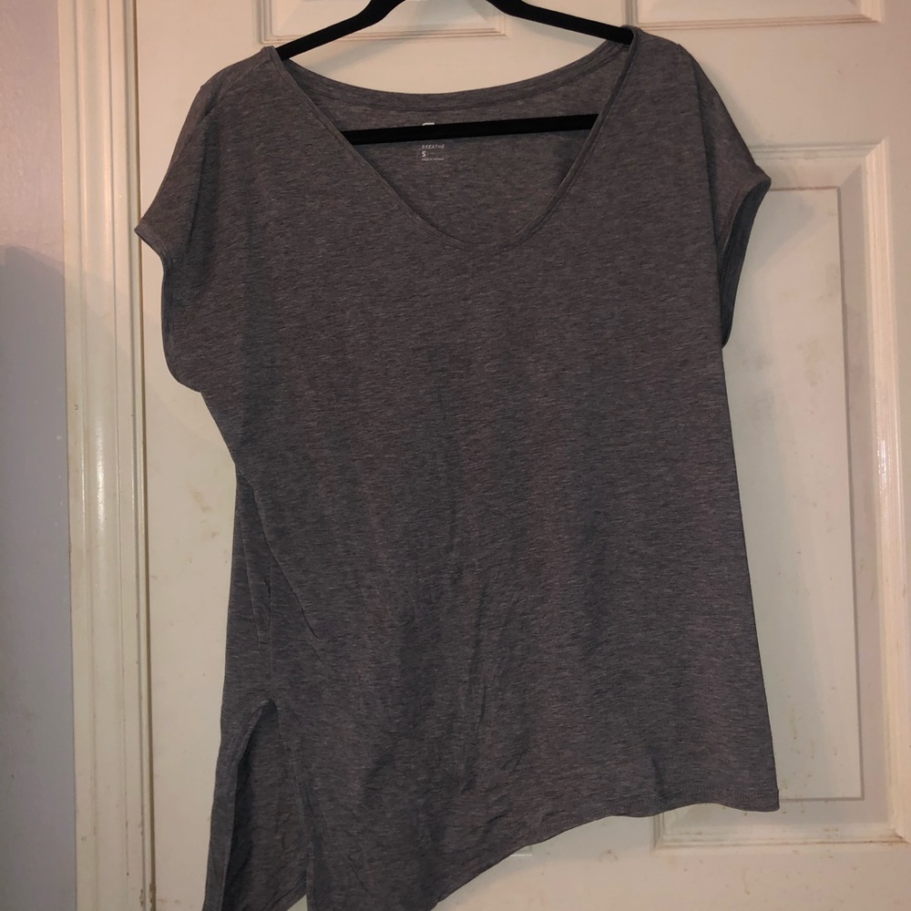 workout tie up grey shirt